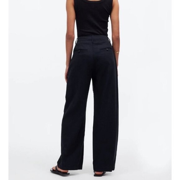 NWT Madewell The Harlow Wide-Leg Linen Blend Pant in True Black - Picture 2 of 8